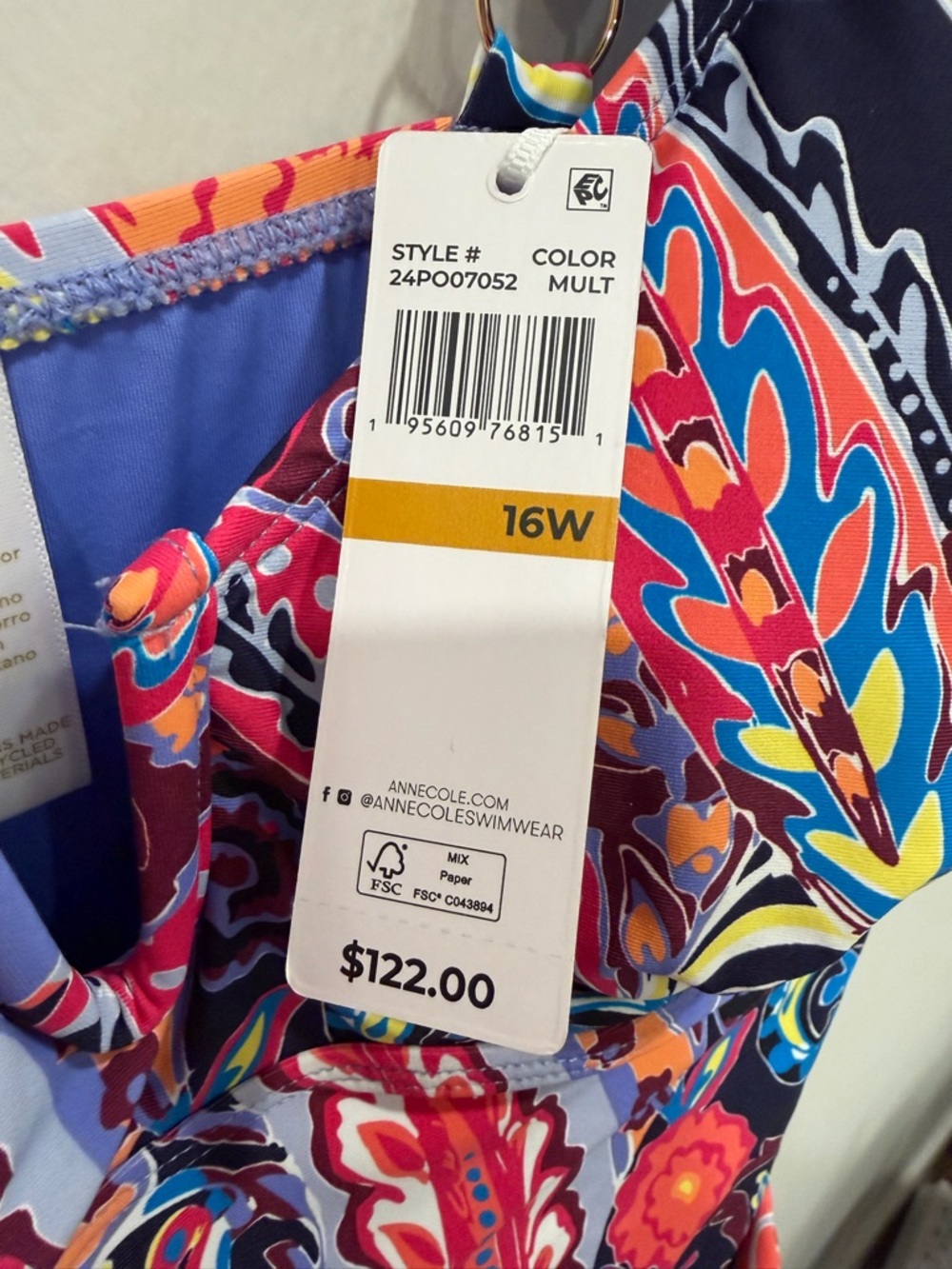 ANNE COLE Womens Plus Size 16 W One-Piece Swimsuit Paisley Parade V-Wire NEW - Picture 7 of 11
